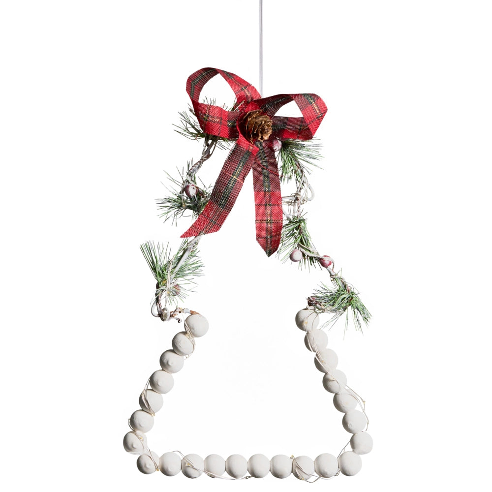 Set di 3 decorazioni natalizie in legno di abete bianco con luci LED da appendere all'albero di Natale, realizzate a mano in stile tradizionale