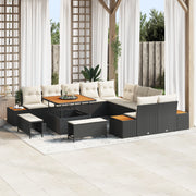 Set Divano da Giardino 13 Pezzi con Cuscini Nero Polyrattan Acacia