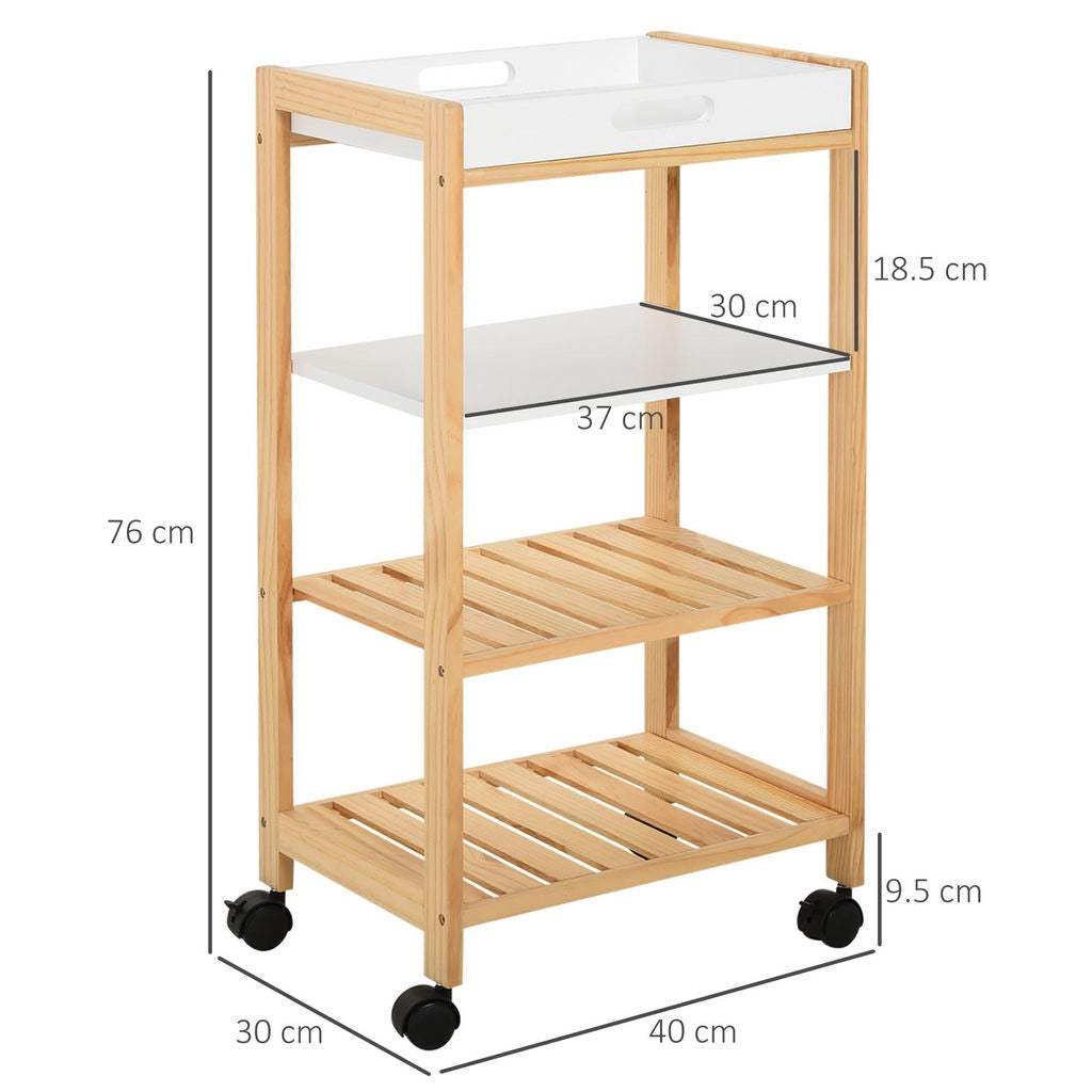CARRELLO DA CUCINA A 4 LIVELLI LEGNO DI PINO 40X30X76 CM BIANCO E MARRONE