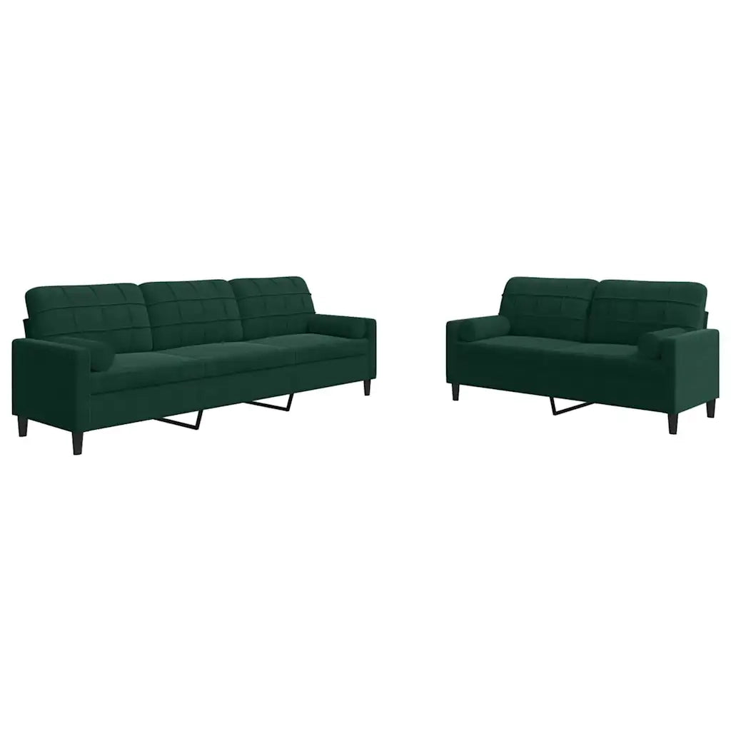 vidaXL Set di Divani 2 pz con Cuscini e Rinforzi Verde scuro Velluto