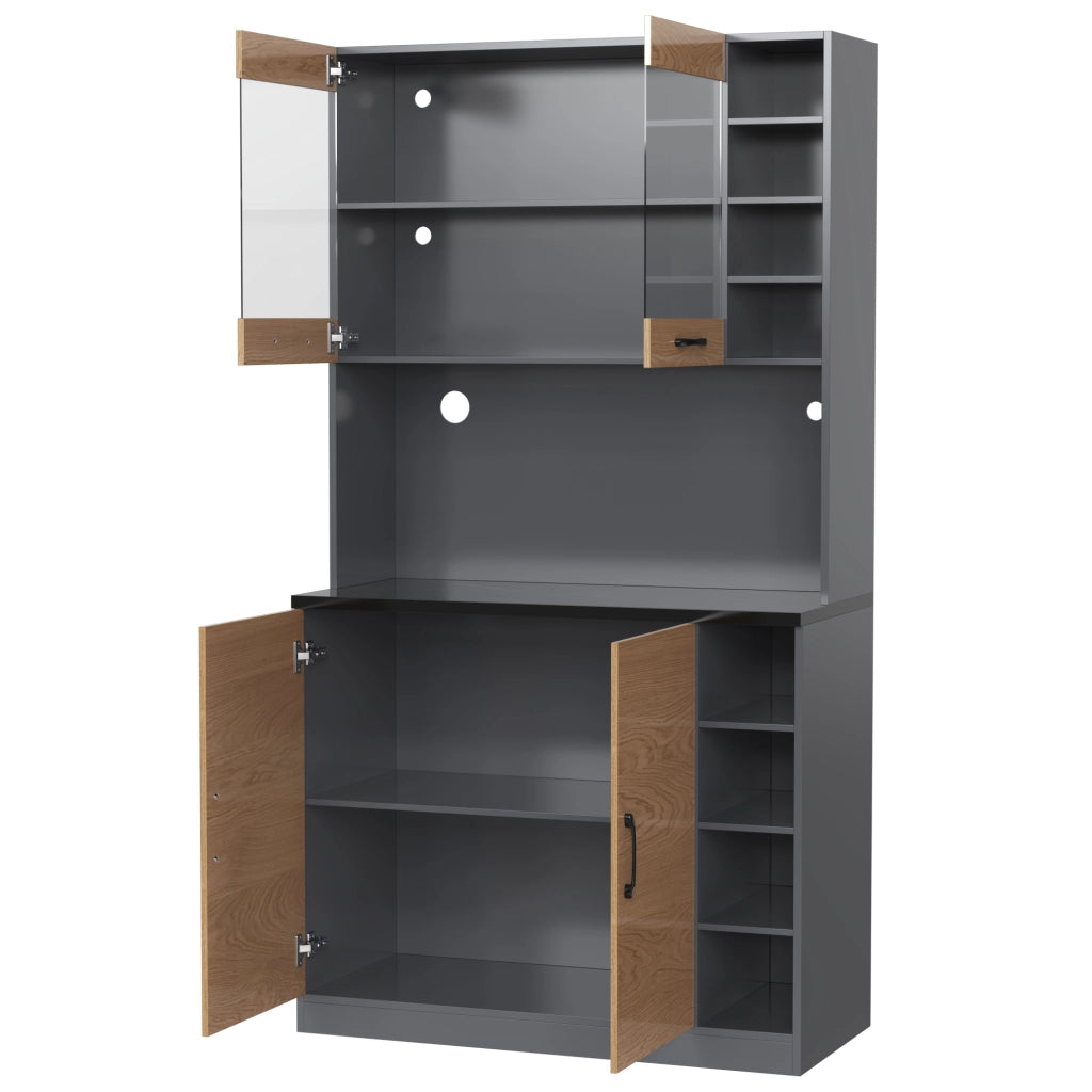 Mobile cucina moderno 100x47x187 cm con LED, vani laterali regolabili e spazio per microonde