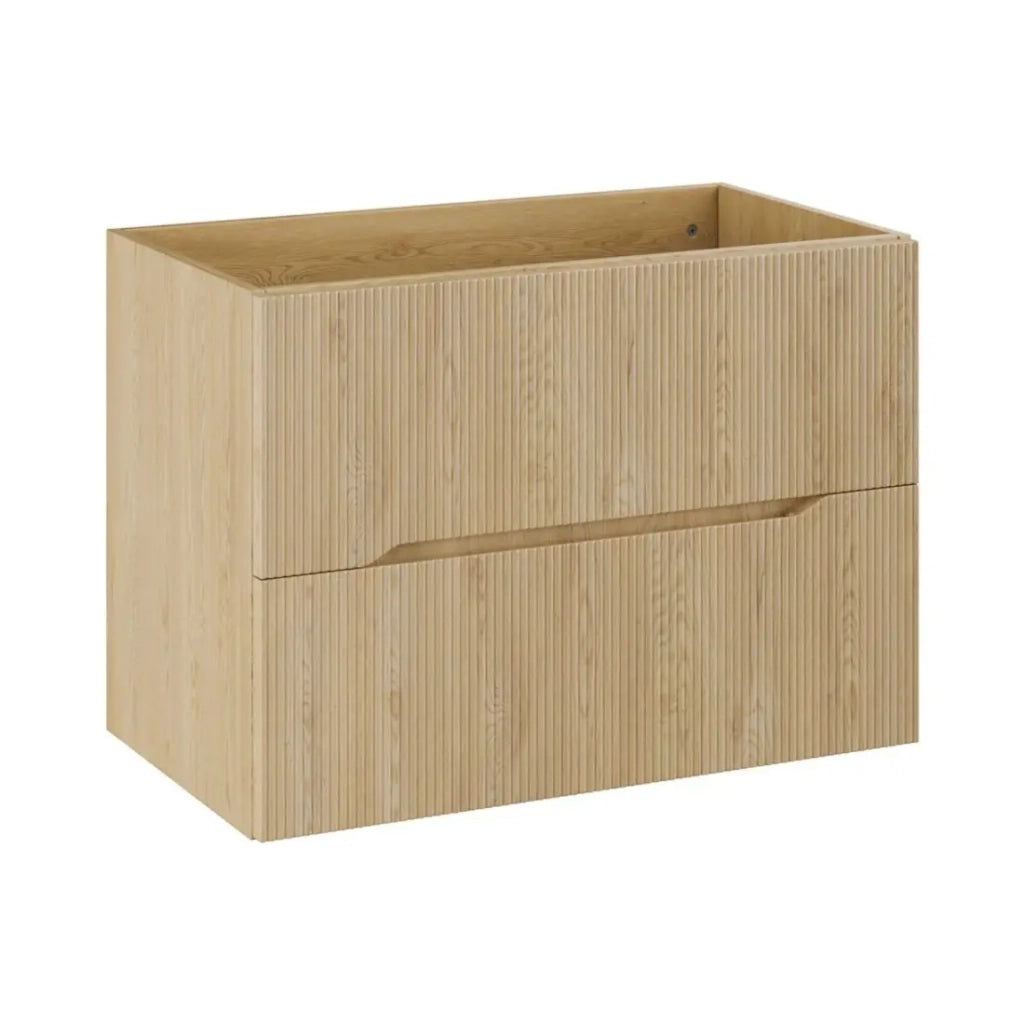 Set da bagno NATURA 80cm: mobile sottolavabo + piano per lavabo in aspetto legno chiaro scanalato verticalmente