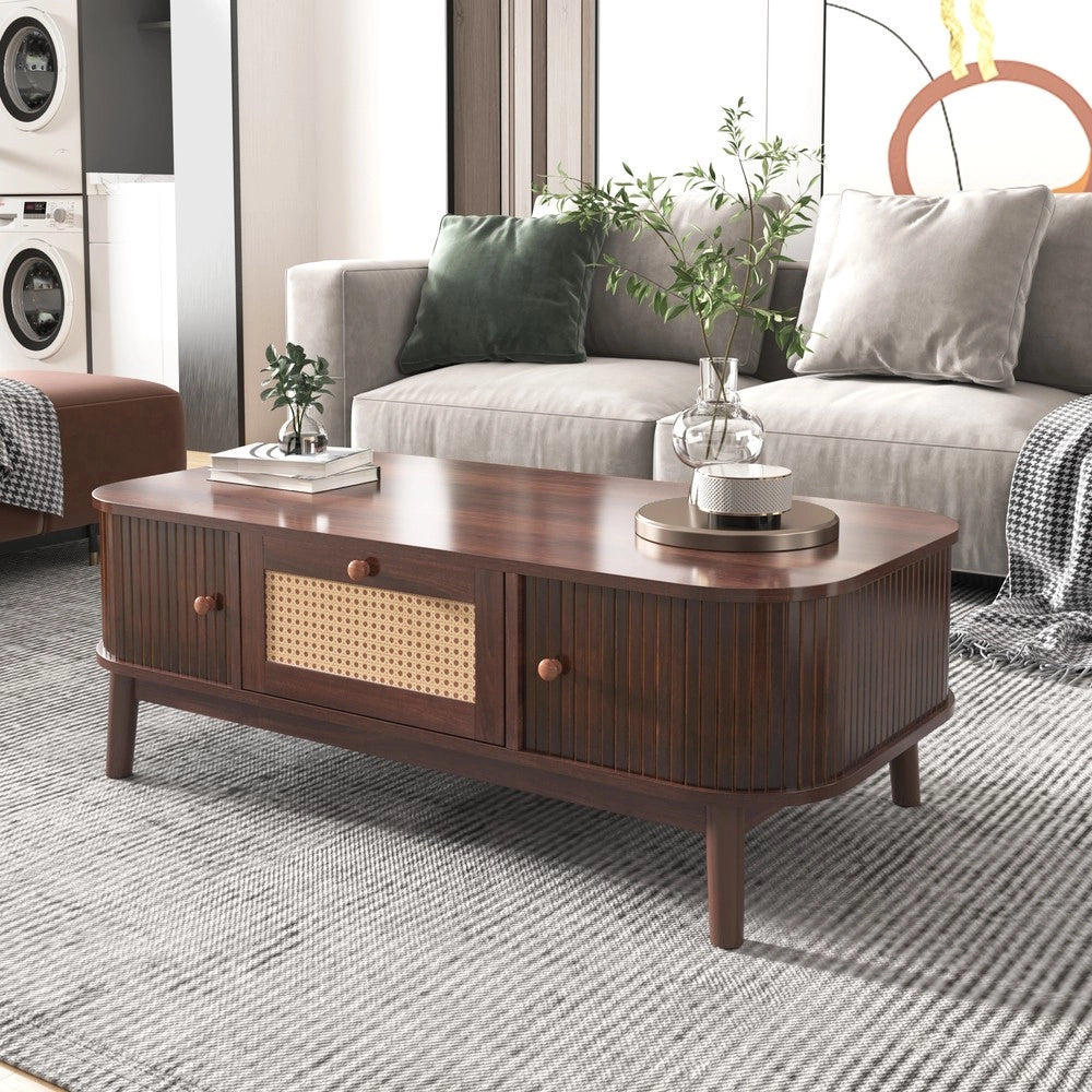 Tavolino da Caff¨¨ in Legno Massello con Cassetti e Ripiano ¨C MINIMAL ¨C Naturale