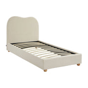 Letto con rete a doghe e testiera, bianco con finitura bouclé, bianco