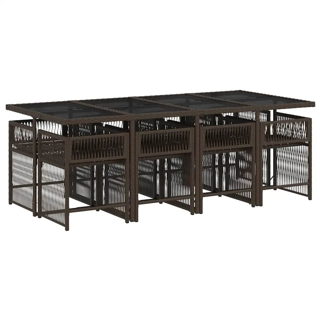Set da Pranzo da Giardino 9pz con Cuscini Marrone in Polyrattan 3211641