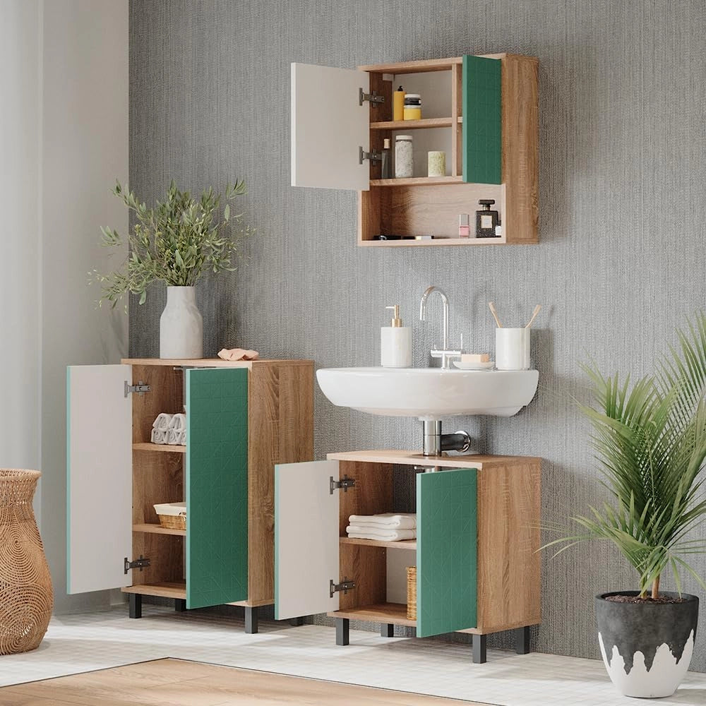 Mobiletto bagno Agasta, Verde menta, 56.2 x 83.2 cm, combinabile con i mobili Agasta per riporre oggetti in bagno