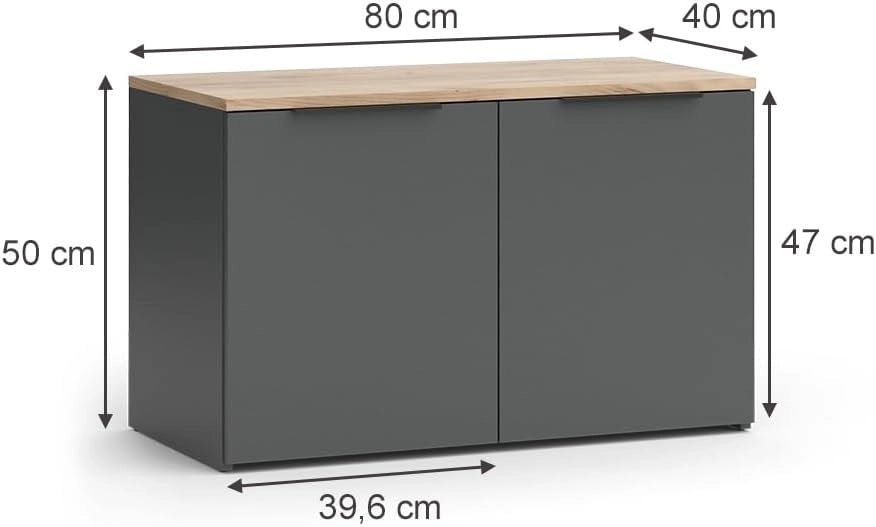 Credenza Wido, Antracite, 80 x 50 cm con 2 porte, adatto per riporre abiti e oggetti per la casa