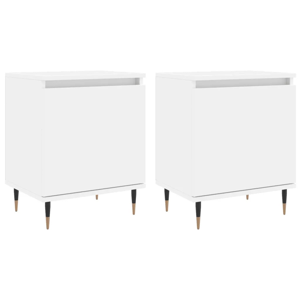 Set di 2 Comodini | Armadio da Notte | Mobiletto da notte Bianchi 40x30x50 cm in Legno Multistrato