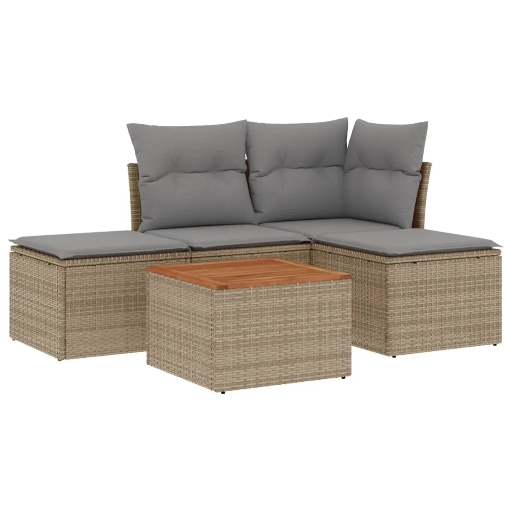 Set Divano da Giardino 5 pz con Cuscini-Sofa da Giardino-Divanetto da esterno Beige in Polyrattan 361830