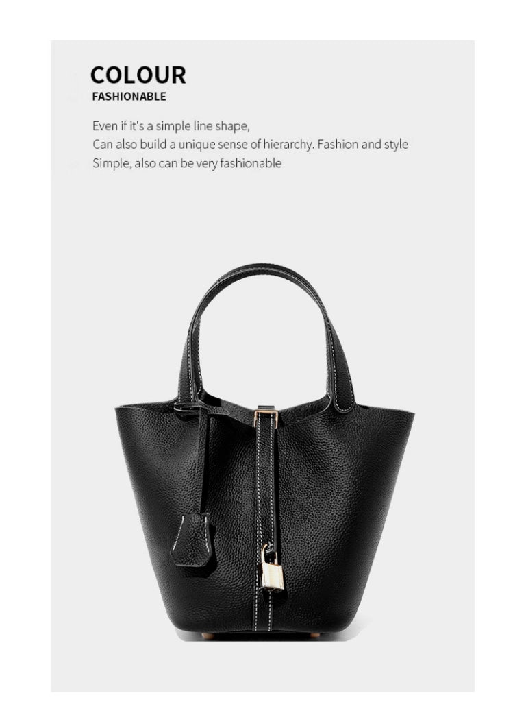Borsa a mano da donna in vera pelle, a tracolla, modello tote bag, colore nero.