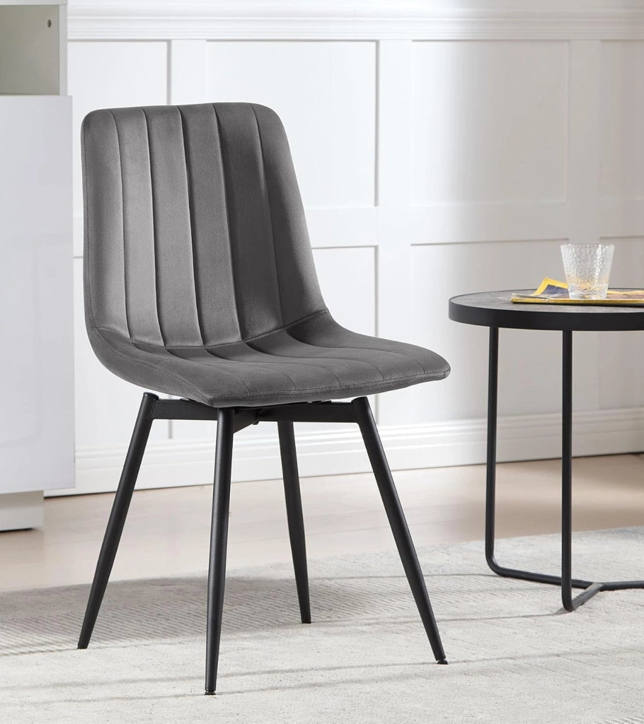 Set di 4 Sedie Sala da Pranzo, Sedie da Cucina con Schienale, per Sala da Pranzo/Soggiorno/Camera da Letto, Sedile Imbottito, Gambe in Metallo, Velluto, Grigio Scuro