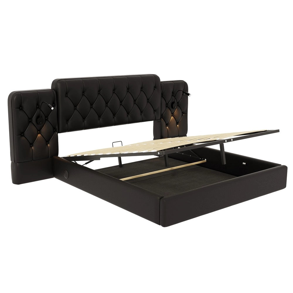 Letto Contenitore Imbottito in Velluto con Testiera Alta e LED ¨C Xylo ¨C Nero 160x200