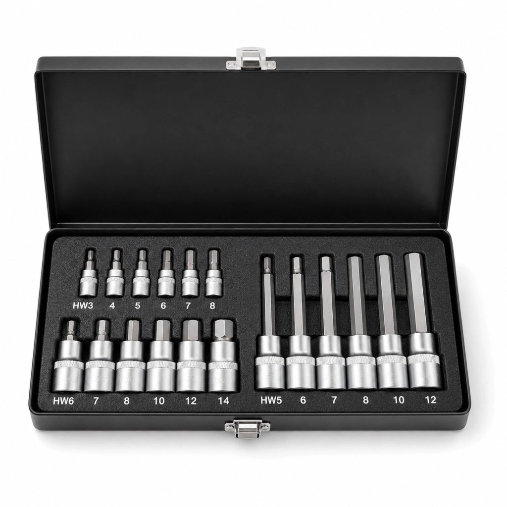 Set 18 Bussole Brugola Chiavi Esagonali Maschio H3-H14 1/4" 1/2" 203201