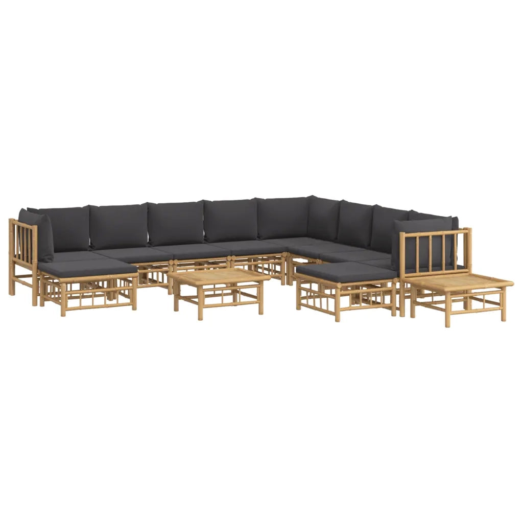 Set Salotto da Giardino 12pz con Cuscini Grigio Scuro Bambù 3155227