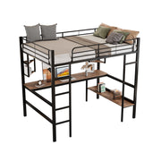 Letto a soppalco 90x200 cm con scrivania e libreria; metallo; nero
