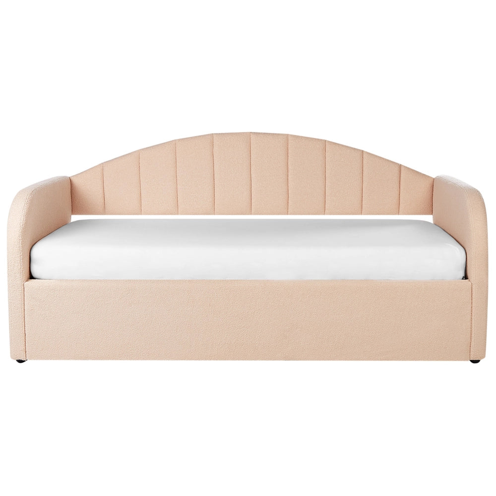 Letto a scomparsa Peach Pink Boucle EU Base a doghe singola Letto da giorno imbottito 90 x 200 cm Glamour Moderno Camera del bambino Camera degli ospiti