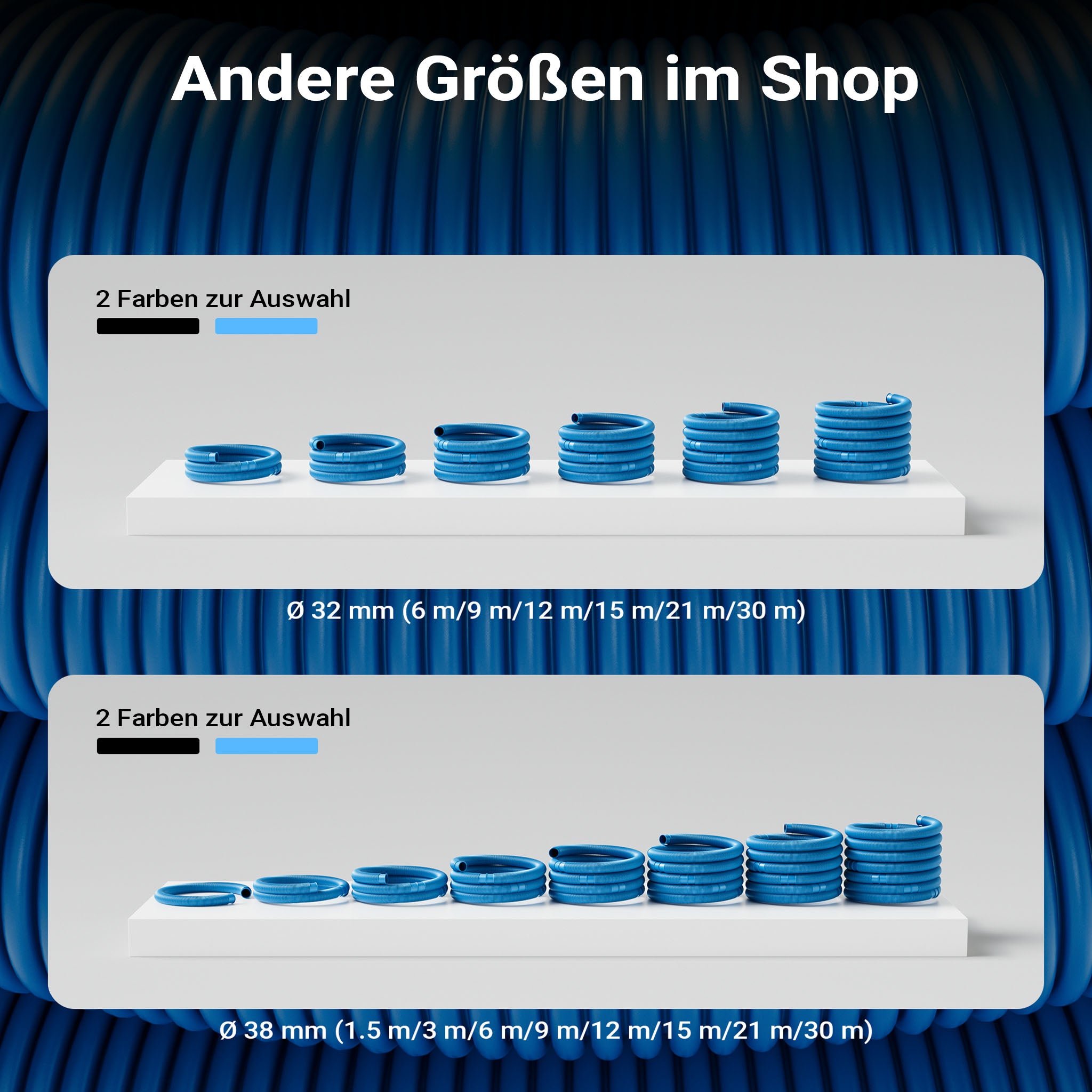 Tubo per piscina blu, 12 m ø 38 mm, sezionabile ogni 1,5 m, galleggiante, in resina 190 g/m Made in EU