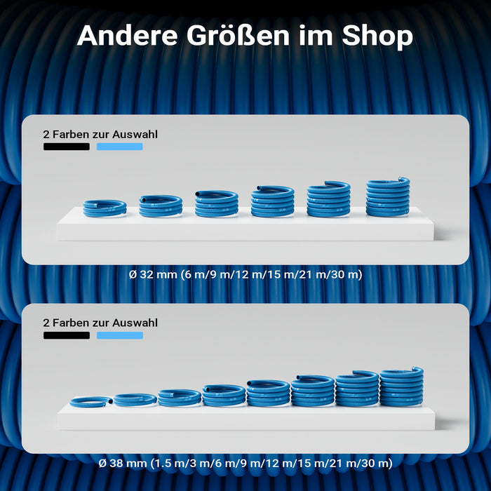 Tubo per piscina blu, 12 m ø 38 mm, sezionabile ogni 1,5 m, galleggiante, in resina 190 g/m Made in EU