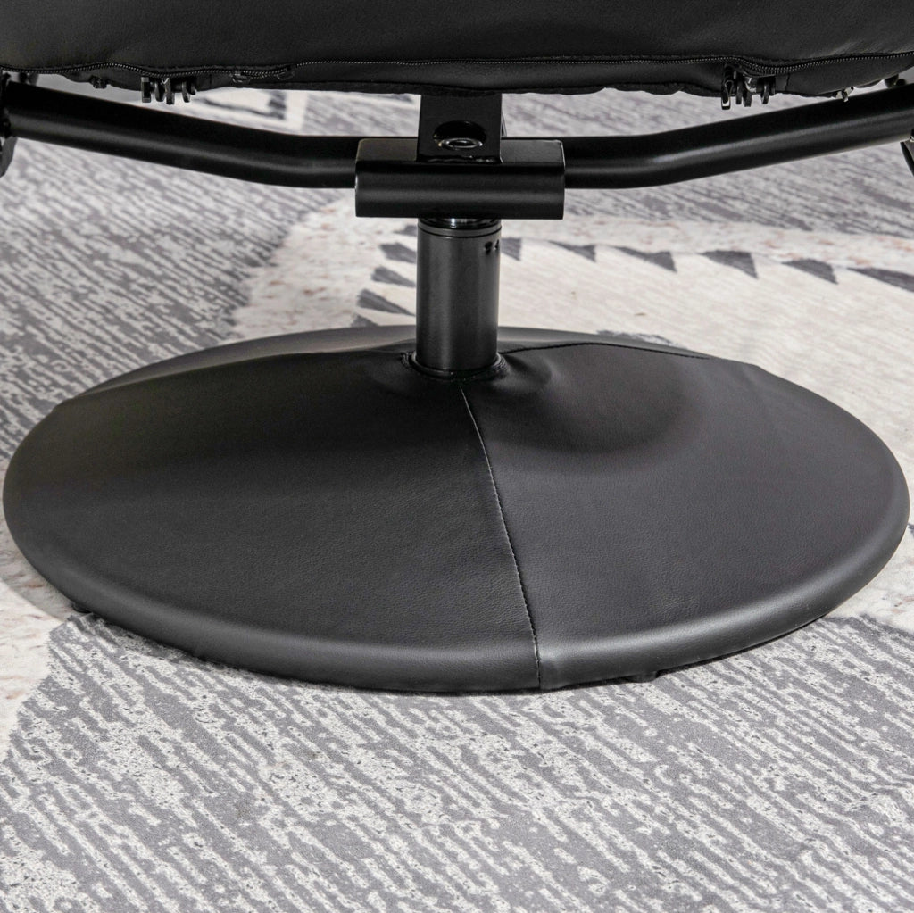 Poltrona relax girevole con pouf in ecopelle nera