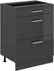 Mobiletto base per cucina R-Line, Antracite lucido, 60 cm con cassetti, senza piano di lavoro, per la libera combinazione all'interno di sistemi cucina modulari