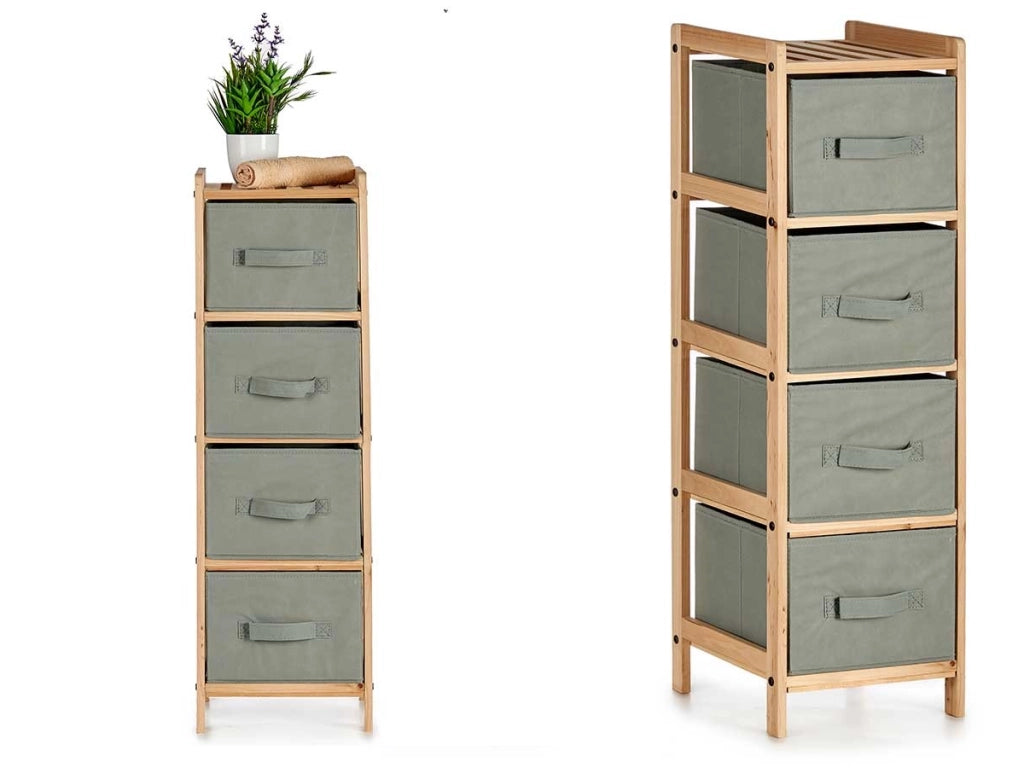 Mobile Cassettiera 4 Cassetti in Legno Naturale e Stoffa Colore Grigio H 89cm