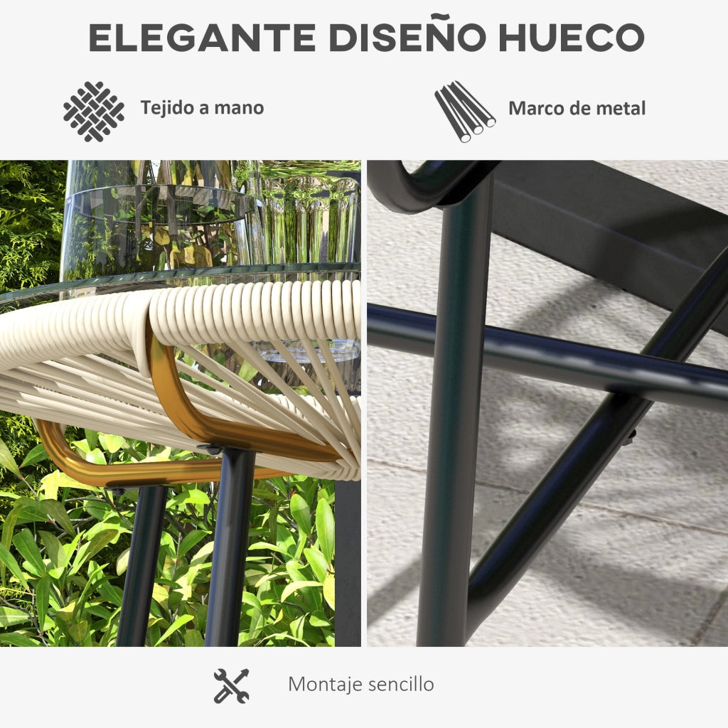 Tavolino da esterno in rattan sintetico rotondo con piano in vetro temperato ¨C Zephmum ¨C ?50x50 cm crema