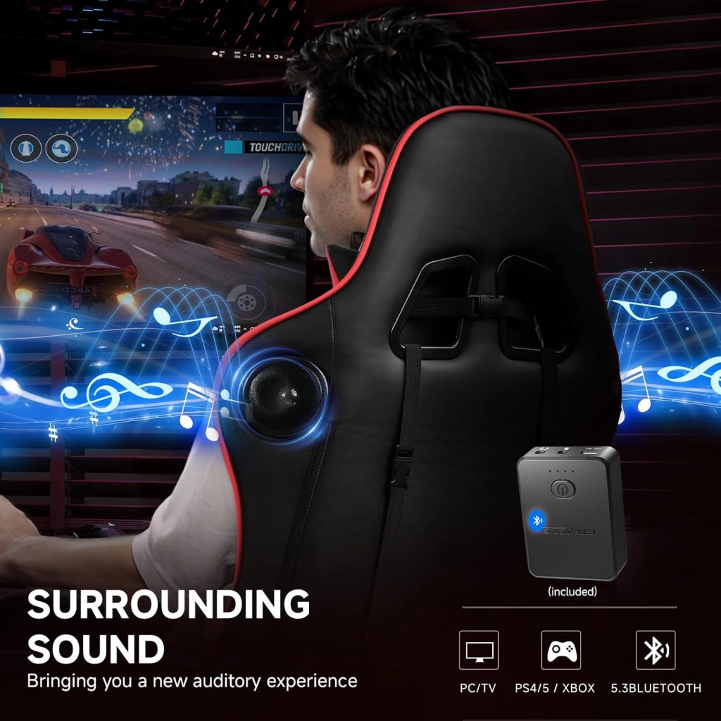 Sedia da gioco con altoparlanti Bluetooth, schienale e altezza regolabili, braccioli 3D, poggiapiedi, sedia ergonomica per computer per giocatori (rosso mattone)