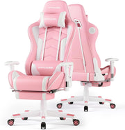 Sedia da gioco con poggiapiedi, altoparlante Bluetooth, sedia da gioco, ergonomica, sedia da ufficio, sedia da scrivania con barrières Réglables, 200 kg, rosa