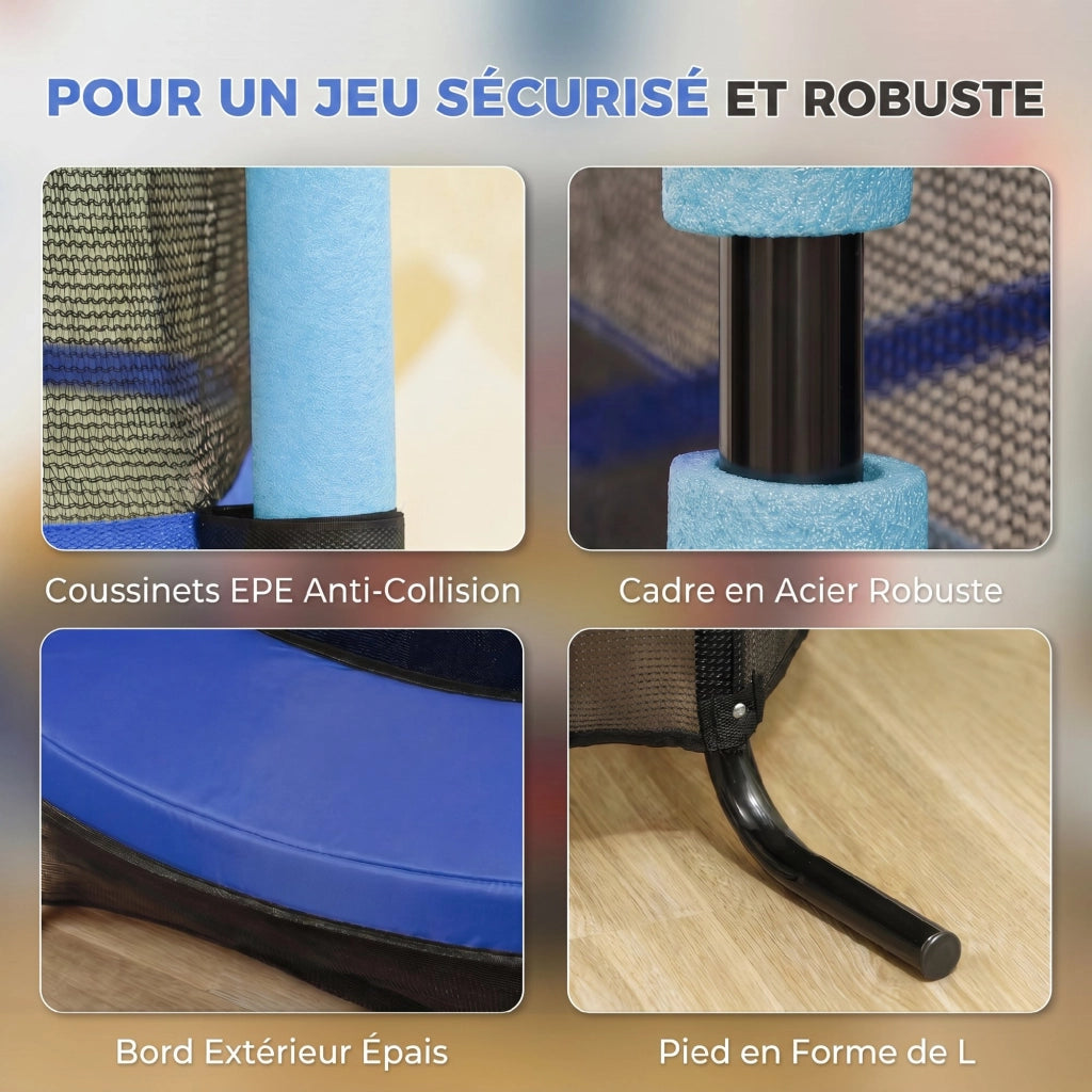 Trampolino bambini ? 163 cm con rete sicurezza porta zip copertura molle 6 pali imbottiti ¨C Xylo ¨C blu