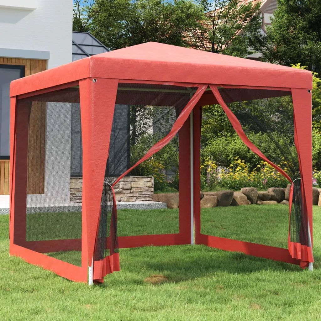 Tenda per Feste-Tenda Gazebo 4 Pareti Laterali in Rete Rossa 2,5x2,5m HDPE