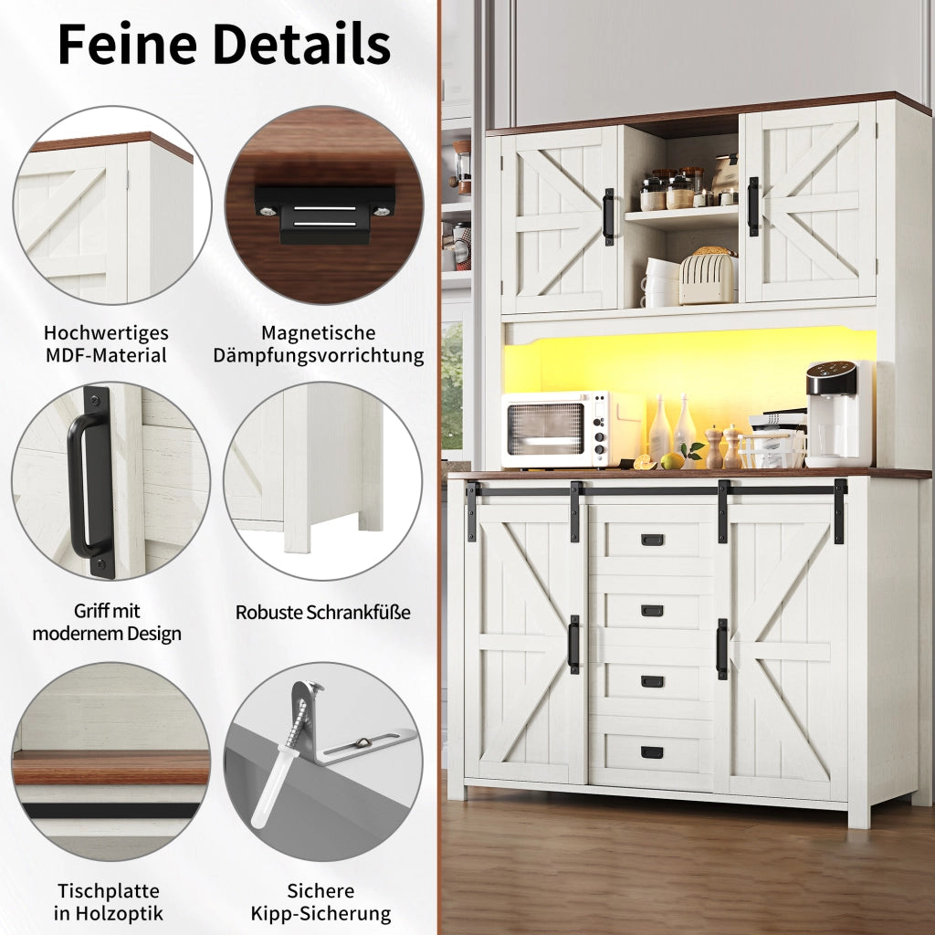 SCAFFALE CUCINA 115x40x174,7 cm Bianco con LED e ante scorrevoli