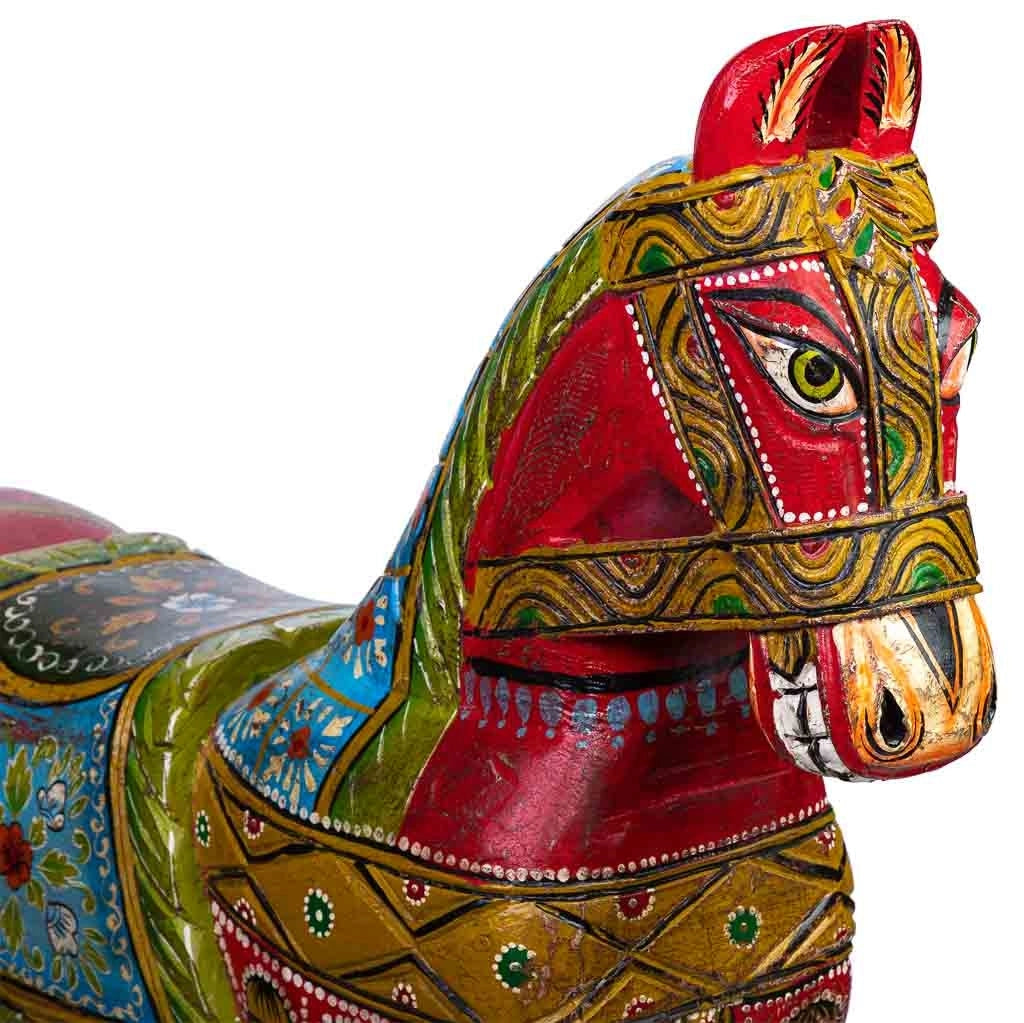 Cavallo decorativo in legno dipinto artigianalmente 86x36x96