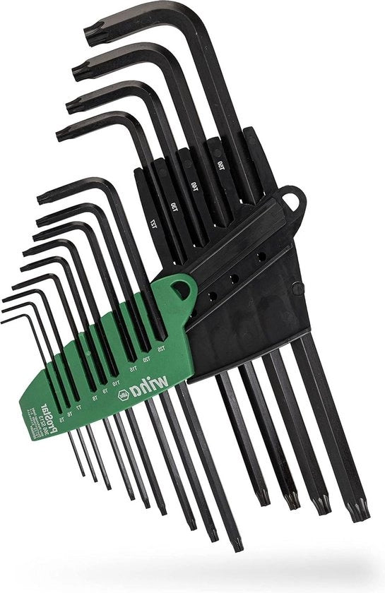 Llaves Allen e supporto TORX in acciaio trattato con ossidazione nera da 14 unità, completo di tutte le dimensioni (24852)
