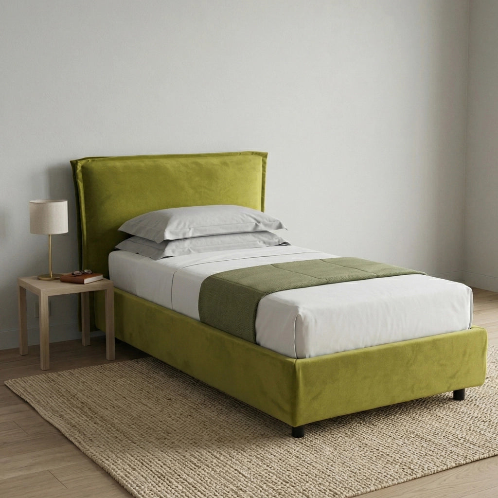 Brusson, Letto Singolo Sfoderabile Made in Italy, Verde