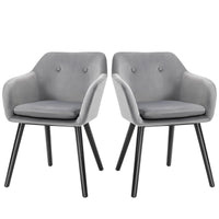 Set di 2 Sedie per Sala da Pranzo con Braccioli Imbottite 54x56x74 cm in Velluto Grigio