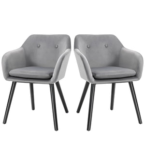 Set di 2 Sedie per Sala da Pranzo con Braccioli Imbottite 54x56x74 cm in Velluto Grigio