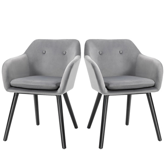 Set di 2 Sedie per Sala da Pranzo con Braccioli Imbottite 54x56x74 cm in Velluto Grigio