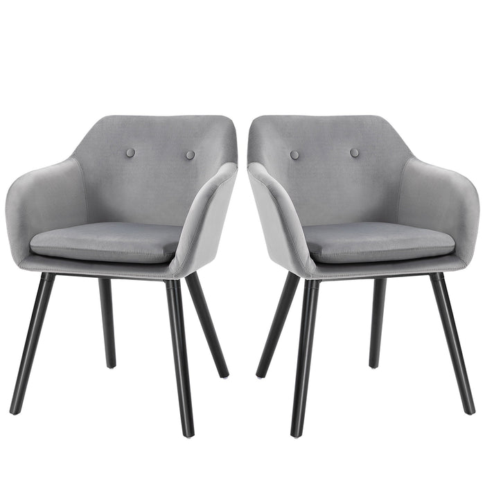 Set di 2 Sedie per Sala da Pranzo con Braccioli Imbottite 54x56x74 cm in Velluto Grigio