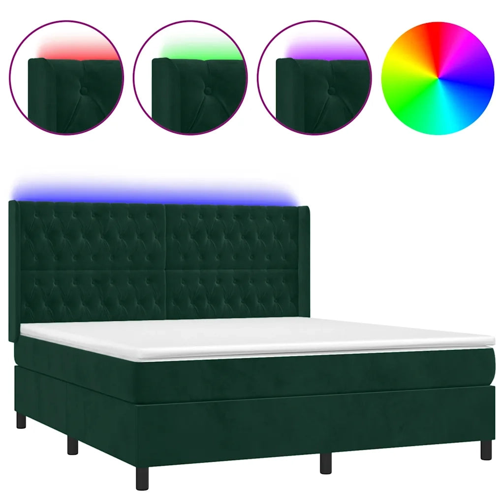 Letto a Molle con Materasso e LED Verde Scuro 180x200cm Velluto 3139760
