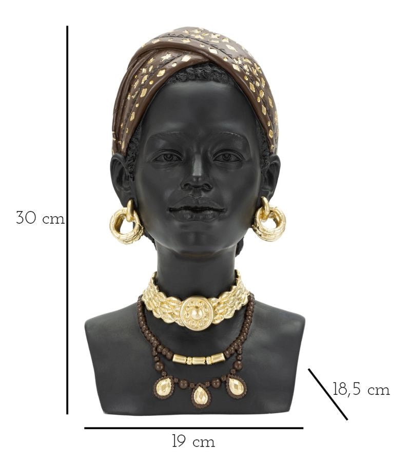Statua Donna Masai 19x30x18,5 cm in Poliresina Nero/Oro