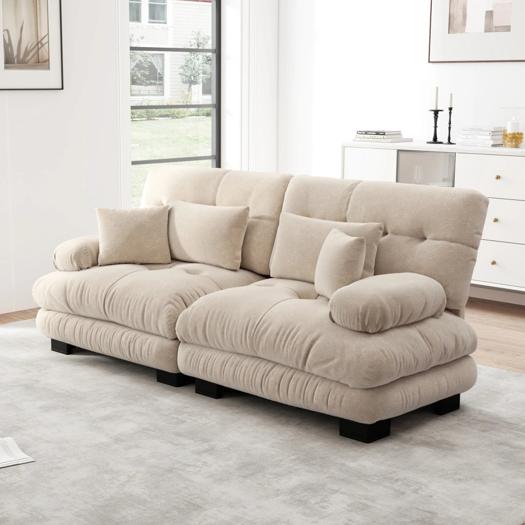 Divano modulare in chenille 220x77x81 cm; colore Light Coffee