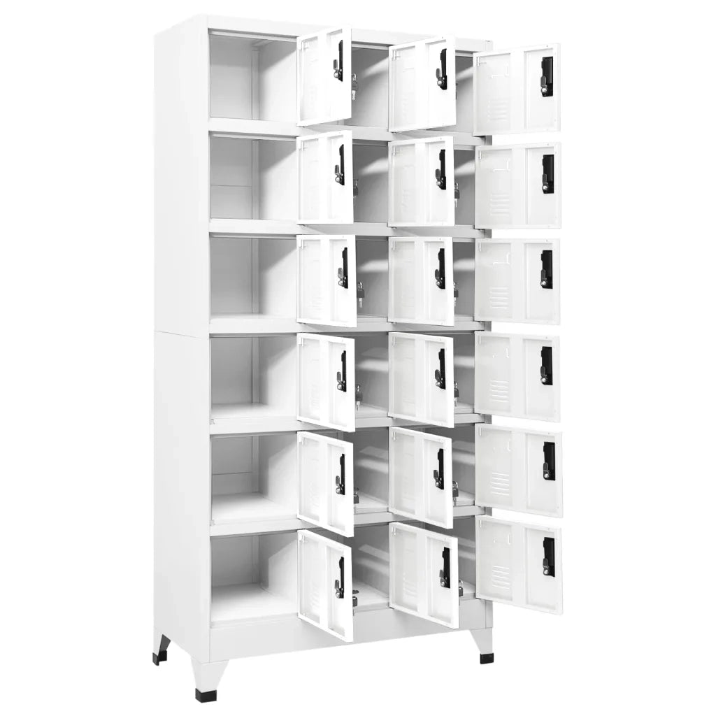 Armadietto moderno con 18 ante chiudibili a chiave dimensioni ufficio 90 x 40 x 180 cm acciaio bianco 02_0047039