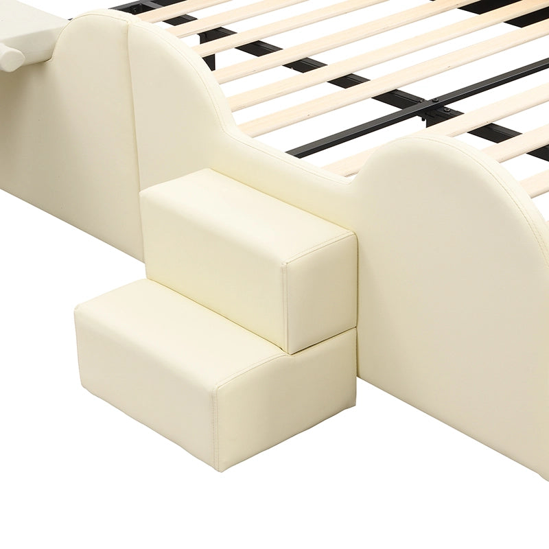 Letto per bambini 140×200 cm a forma di orso con scivolo e scala; senza materasso; PU; beige