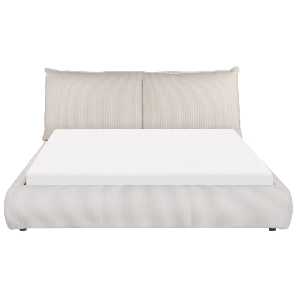 Letto matrimoniale imbottito in velluto a coste beige 160 x 200 cm con rete a doghe e spessa testata imbottita