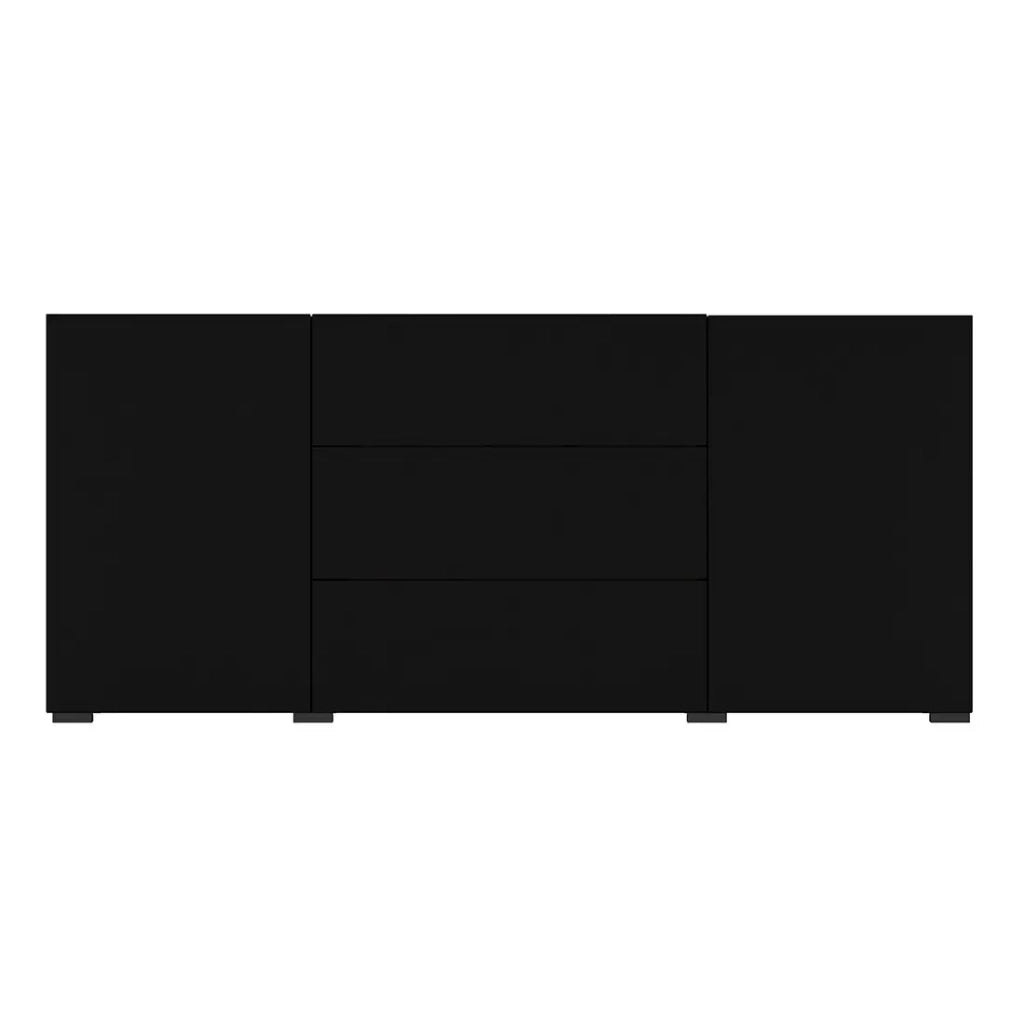 Credenza 140 cm collezione EVA con 2 ante e 3 cassetti. Colore nero e rovere.