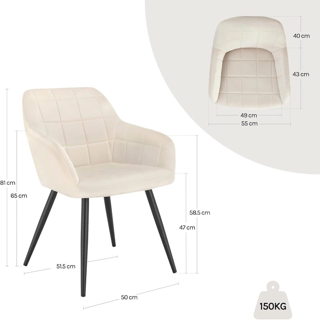 Sedia per Sala da Pranzo Imbottita, Poltroncina in Velluto,Sedia da Cucina con Braccioli e Schienale, Gambe in Metallo, moderne,Crema, BH93cm-1