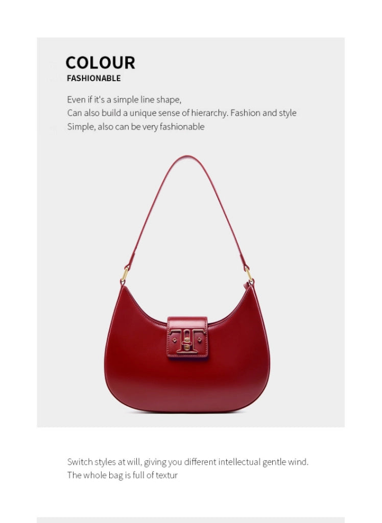 Borsa a tracolla da donna in vera pelle, modello College, colore rosso.
