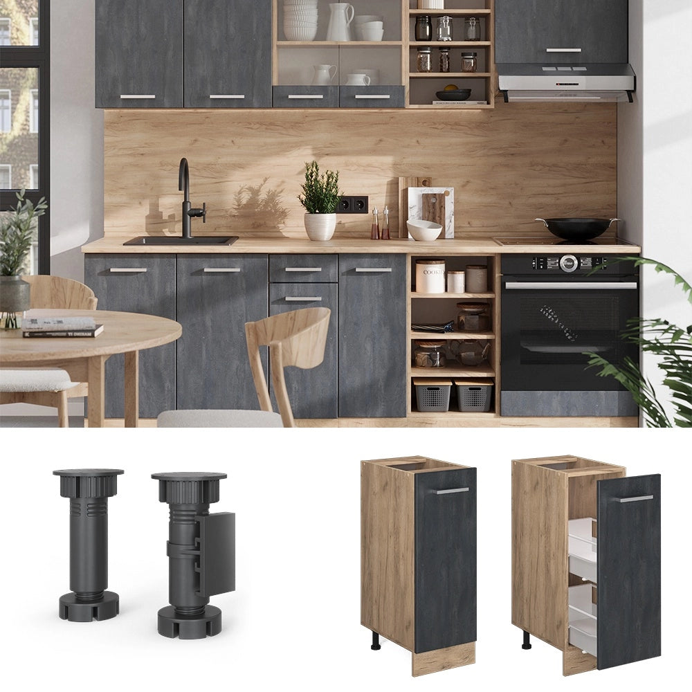 Armadio cucina dispensa alto R-Line Calce nera/Rovere dorato 30 cm PL Antracite Vicco