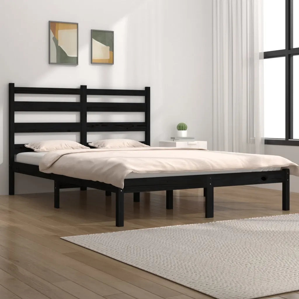 Giroletto-Struttura Letto Nero in Legno Massello di Pino 200x200 cm 296948