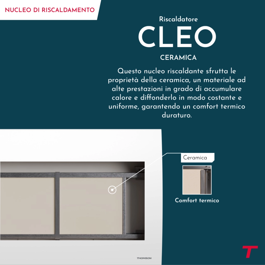 Radiatore elettrico a inerzia in ceramica secca Thomson con termostato intercambiabile 2000W cleo